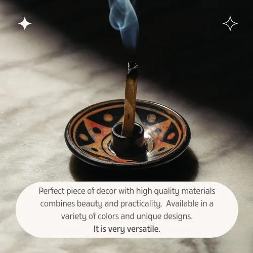 Vista 5 de Luna Sundara Auténtico soporte para palitos de Palo Santo de cerámica de Perú y soporte para incienso, incluye 5 palitos de Palo Santo hechos a mano