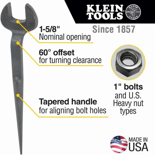 Vista 2 de Klein Tools 3214 - Llave dentada, fabricada en Estados Unidos, apertura nominal de 1-5/8 pulgadas, perno de 1 pulgada para tuerca pesada de EE. UU