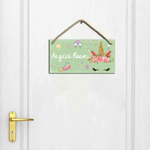 Vista 2 de Decoración de unicornio para dormitorio de niñas, letreros personalizados con nombre para habitación de niños, decoración de pared de unicornio