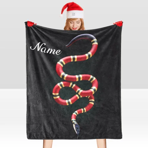 Vista 5 de Manta personalizada con nombre, texto, serpiente, suave, manta de forro polar para regalos (50 x 60 pulgadas)