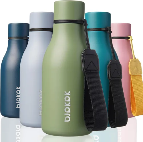 Vista 89 de BJPKPK Botellas de agua aisladas, botella de agua de metal de acero inoxidable de 12 onzas con correa, sin BPA a prueba de fugas, jarras, tazas