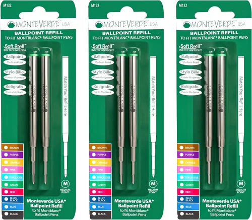 Vista 8 de Monteverde Recambio de bolígrafo para adaptarse a Montblanc, mediano, negro, paquete de 2 Recambio de bolígrafo suave y confiable hecho