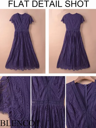 Vista 3 de Blencot - Vestido largo casual, bohemio, de noche, cuello en V, de encaje y estampado floral para mujeres, vestido largo para bodas, cóctel y fiesta