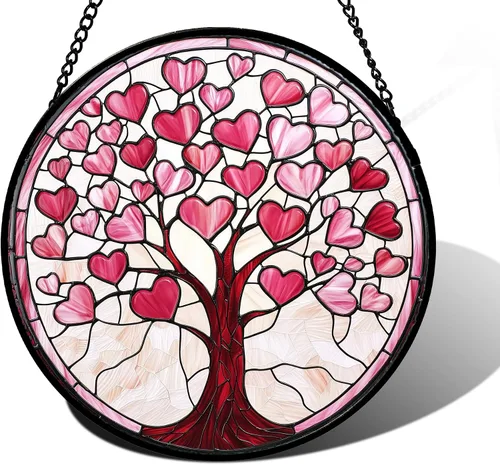 Vista 13 de DASTOLL Conjunto de 4 Piezas de Vidriera Manchada para Colgar en Ventanas, Tema de Flores Púrpuras, 16 cm - Atrapasoles de Tulipán para Puerta Juego