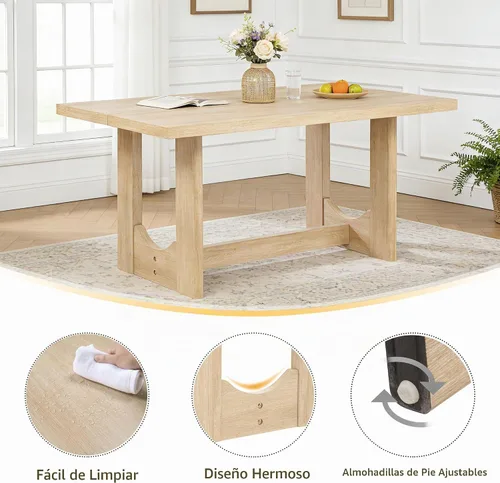 Vista 4 de LUMISOL Juego de mesa de comedor de 6 piezas con banco, juego de mesa de cocina rectangular con base en forma de U, 4 sillas tapizadas y banco
