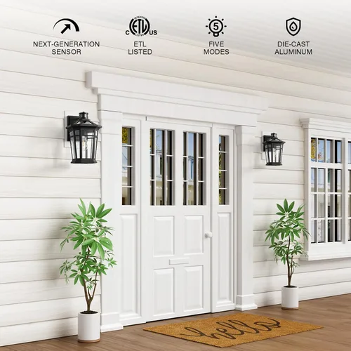 Vista 8 de VIANIS Luces exteriores grandes con sensor de movimiento negro, rango de detección ajustable, accesorios de iluminación exterior de aluminio