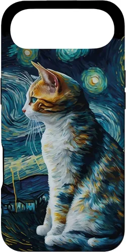 Vista 27 de Lindo Van Gogh Starry Night Cat Calico Cat Lover - Carcasa divertida para iPhone 17