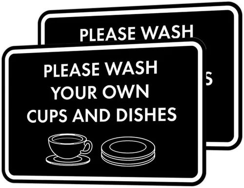 Vista 77 de Letrero clásico enmarcado con texto en inglés «Please Wash Your Own Cups and Dishes» (negro)
