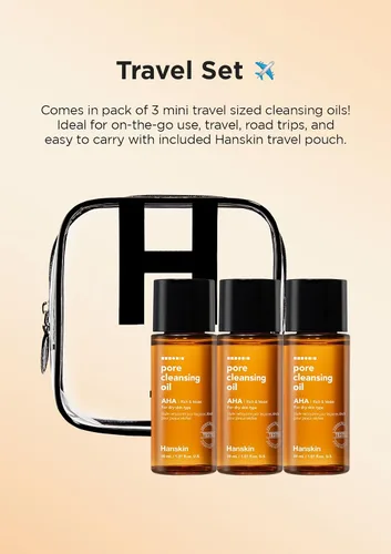 Vista 7 de Hanskin Aceite limpiador de poros con ácido hidroxi alfa, muestra de tamaño pequeño, removedor de maquillaje exfoliante, juego de limpiador facial