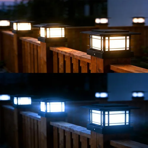 Vista 6 de Dynaming Luces solares de 4 x 4 para exteriores con 2 modos de color, luces solares para poste de valla, carcasa negra para postes de vinilo/madera