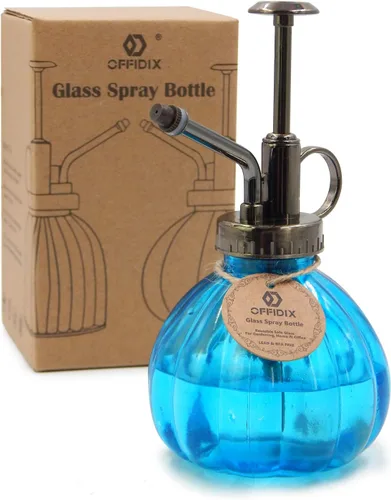 Vista 18 de OFFIDIX Botella rociadora de vidrio transparente, 6.3 pulgadas de alto, estilo vintage con bomba superior de plástico de bronce, regadera de vidrio