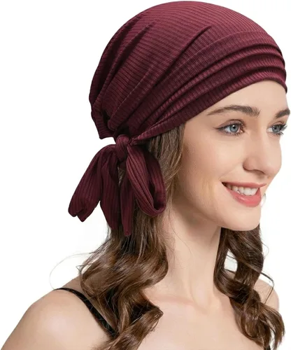 Vista 13 de ZLYC Gorro de quimioterapia para mujer, bufanda suave para la cabeza, gorro elástico Verde sólido