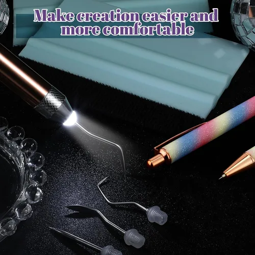 Vista 5 de Therwen Kit de 10 herramientas de deshierbe para vinilo, incluye 1 herramienta de deshierbe LED con luz para vinilo con 5 cabezales de bolígrafo