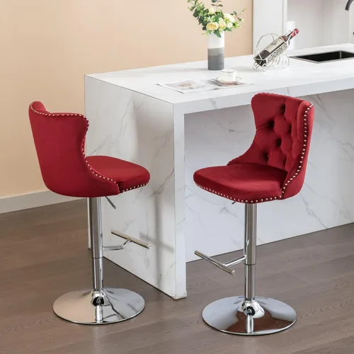 Vista 137 de Aoowow Juego de 2 taburetes de bar giratorios, taburetes de bar ajustables con respaldo de terciopelo copetudo, sillas de bar modernas tapizadas