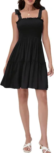 Vista 3 de Vestido de verano para mujer, con tirantes delgados, sin tirantes, con volantes, parte superior de tubo para playa