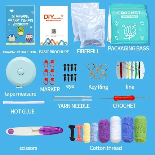 Vista 2 de NDEMl Kit de ganchillo de 3 piezas que incluye pingüino, búho, rana, materiales de bricolaje para principiantes con tutoriales en video paso a paso