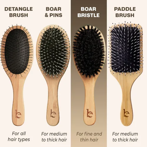 Vista 8 de Cepillo de cerdas de jabalí para mujeres y hombres, cepillo de pelo natural 100% cerdas suaves de jabalí para cabello fino y delgado