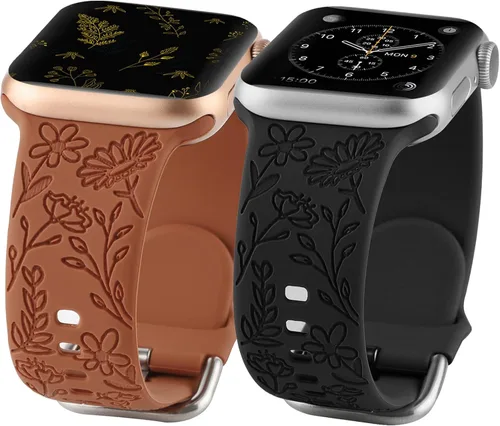 Vista 11 de Paquete de 2 correas deportivas grabadas con flores compatibles con correas de Apple Watch de 1.496 pulgadas, 1.575 pulgadas, 1.614 pulgadas