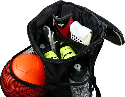 Vista 7 de Mochila de fútbol con compartimento para pelotas - Para niños y niñas La bolsa se adapta a todos los equipos de fútbol y equipo de gimnasio (negro)