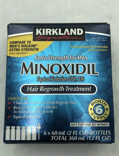 Vista 8 de Minoxidil - Solución tópica al 5% para hombres, tratamiento extra fuerte para el crecimiento del cabello, aplicador con cuentagotas incluido
