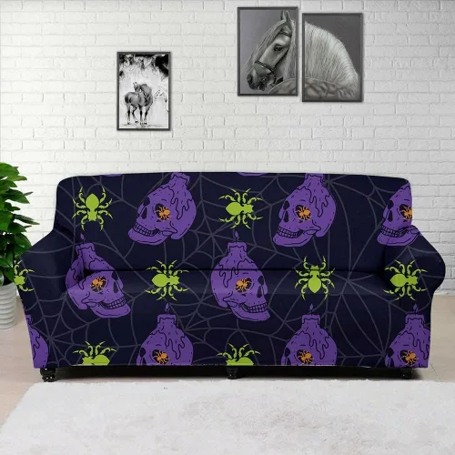 Vista 8 de AUSUKY Funda elástica para sofá con diseño de calavera de Halloween, protector de muebles (negro, M para sofá doble)