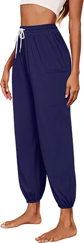 Vista 3 de Paquete de 3 pantalones deportivos para mujer, cómodos pantalones de yoga con bolsillos, estilo harén, pantalones deportivos con cordón