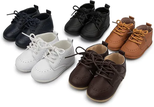 Vista 2 de Sawimlgy Zapatos Oxford de cuero suave de primera calidad para bebés y niñas, zapatos de boda con suela de goma resistente, impermeables