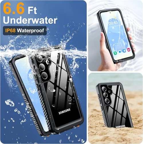 Vista 2 de GOLDJU - Funda impermeable para Samsung Galaxy S25, IP68, color negro y transparente Dustproof Case with Built-in Screen Protector, Full Body