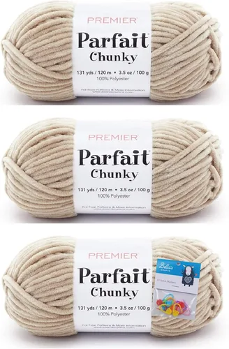 Vista 16 de Premier Yarns Parfait - Ovillo de felpilla grueso, 3.5 onzas, 6 unidades, peso súper voluminoso, paquete de 3 unidades con marcadores de puntada