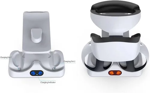 Vista 3 de Estación de carga para PS VR2, estación de carga PSVR 2 con soporte de pantalla para auriculares VR, estación de carga rápida con 2 puertos
