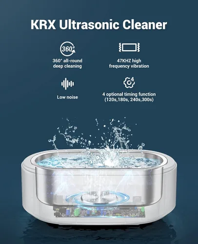 Vista 5 de KRX Limpiador ultrasónico profesional de joyas, limpiador ultrasónico para gafas anillos oro plata diamante moneda reloj dentadura, 47KHz hogar