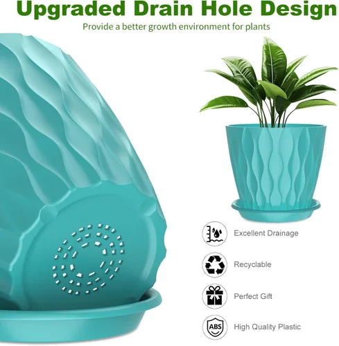 Vista 3 de Paquete de 6 macetas de interior de 6 pulgadas con agujeros de drenaje, macetas decorativas de plástico para exteriores, macetas de jardín con Con