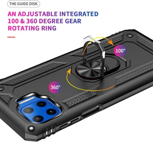 Vista 4 de Motorola One 5G Funda para teléfono celular, funda protectora híbrida de policarbonato duro suave TPU a prueba de golpes, soporte de anillo