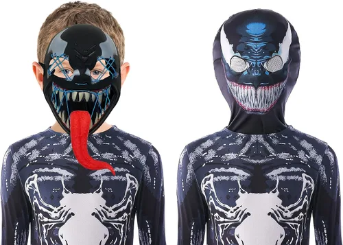 Vista 3 de PUNKSUIT Disfraz de superhéroe para niños, disfraz de elastano para Halloween, cosplay con máscara LED