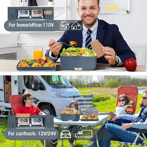 Vista 4 de Lonchera eléctrica súper grande de 3,5 L, calentador de alimentos, lonchera térmica para adultos y hombres con doble capa