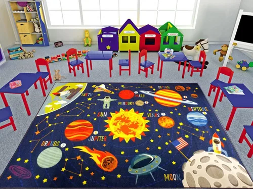 Vista 2 de KC Cubs 8x10 Alfombra de Coches de Juguete del Sistema Solar del Espacio Exterior – Alfombra de Juego Educativa para Niños, Pequeños, Guardería