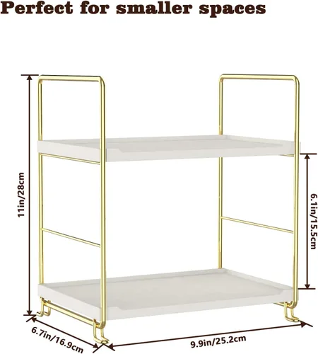 Vista 2 de Repisa de 2 niveles para especias de cocina - Estante organizador apilable independiente para encimera de baño - Soporte organizador de cosméticos