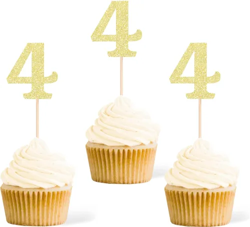 Vista 17 de Gexolenu 24 piezas doradas de doble cara para cupcakes de primer cumpleaños, decoración de pasteles, decoración de primera fiesta de cumpleaños Oro