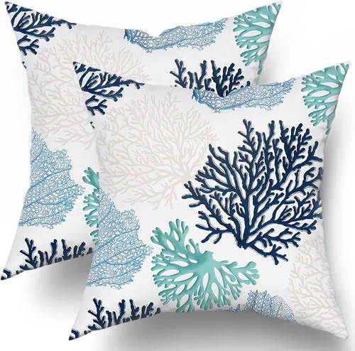 Vista 23 de Fundas de cojín decorativas con temática de verano náutica costera de 12 x 12 pulgadas, juego de 2 fundas de cojín de color aguamarina azul verdoso
