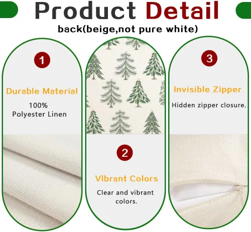 Vista 7 de RABUSOFA Juego de 2 fundas de almohada de Navidad de 18 x 18 pulgadas, decoración de árbol de Navidad, almohadas decorativas blancas, decoración