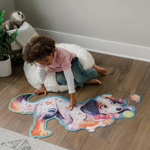 Vista 2 de Peaceable Kingdom Shiny Puppy - Rompecabezas de piso gigante de 43 piezas para niños a partir de 3 años - Piezas de rompecabezas con forma divertida