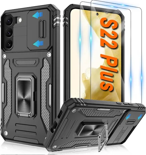Vista 90 de Atump Funda para Motorola Moto G Play 2024 (4G) con [paquete de 2] protector de pantalla HD y cubierta para cámara deslizante, soporte de anillo