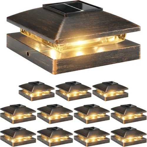 Vista 26 de Luces solares para punta de poste al aire libre 16 unidades, negras, impermeables, alimentadas por energía solar, luces de valla para cubierta