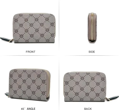 Vista 3 de FOXLOVER Cartera minimalista para tarjetas con protección RFID y diseño compacto con cremallera alrededor, ranuras para tarjetas de crédito