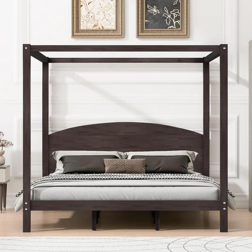 Vista 32 de VilroCaz Cama moderna de plataforma con dosel de tamaño Queen con cabecera capitoné de canal de tapicería, base de cama de metal con 4 carteles