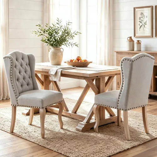 Vista 19 de chairus Juego de 2 sillas de comedor Parsons tapizadas copetudas, color Beige