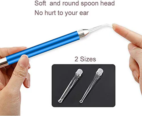 Vista 8 de POZILAN Pinzas para Cerumen con luz LED - Juego de 8 herramientas de limpieza para quitar cera de oído para niños y adultos, cuchara para cerumen