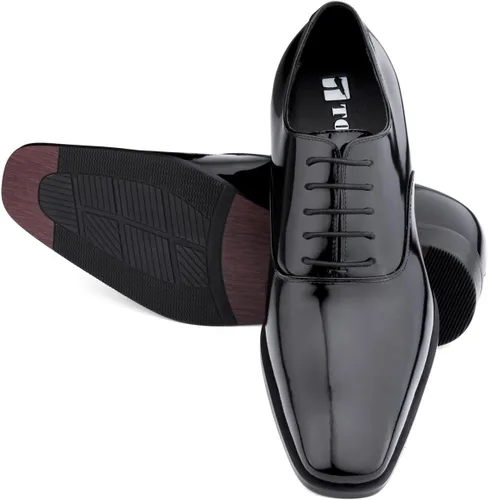 Vista 4 de TOTO Zapatos de ascensor invisibles para hombre - Oxford formal con cordones de charol negro - 3 pulgadas más alto - H6532B