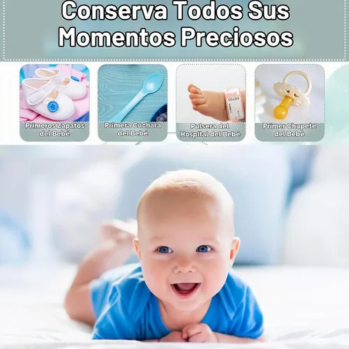 Vista 3 de Votum Caja de Recuerdos para Bebé para Memorias Preciadas, Luna y Estrellas - Ligera, Cajas para Bebé Hechas a Mano con 9 Compartimentos Etiquetados