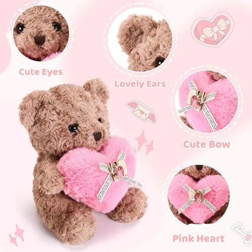 Vista 6 de Lindo oso de peluche con corazón rosa para niños, suave oso de peluche para el día de San Valentín, para novias, niños o mamá